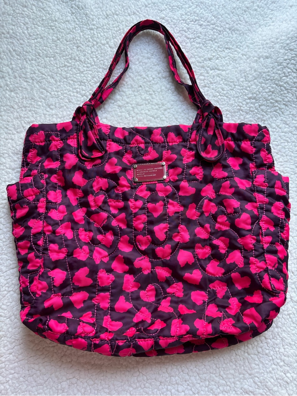 Marc by Marc Jacobs Hot Pink Heart and Purple Large Nylon Quilted Tote